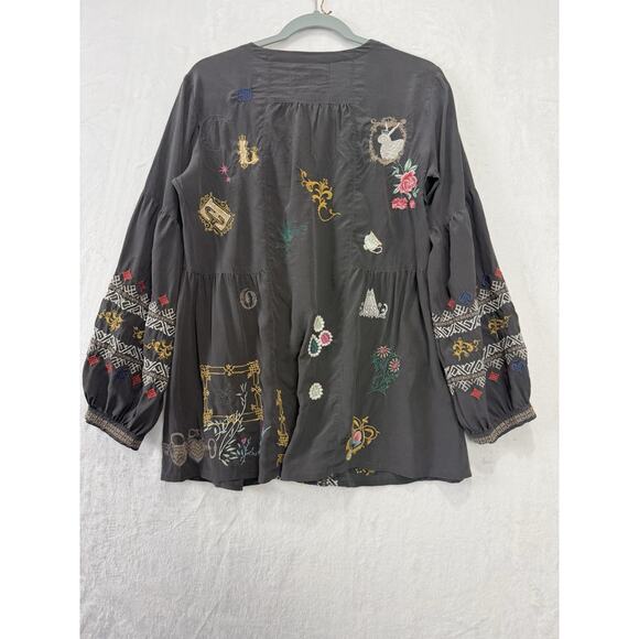 Johnny Was Biya Embroidered Blouse Top 100% Silk Colorful Boho Size Medium - Picture 8 of 15